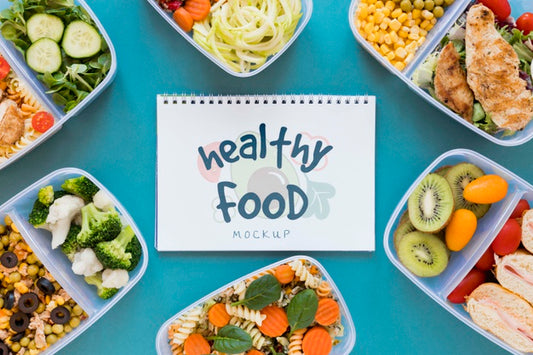 Free Healthy Food Mock-Up Top View Psd