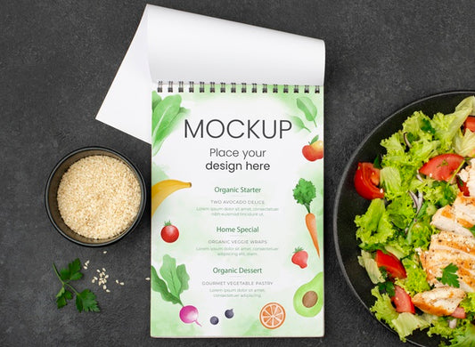 Free Healthy Food Mock-Up Top View Psd