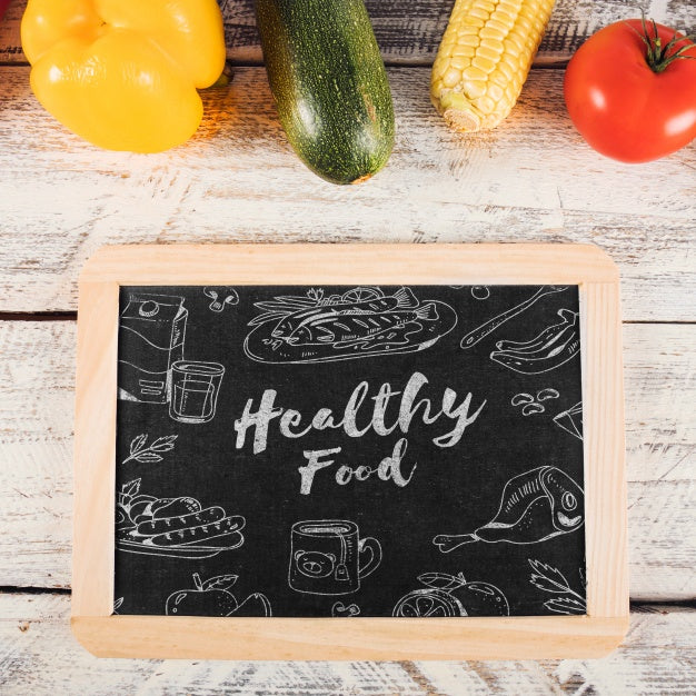 Free Healthy Food Mockup With Slate Psd