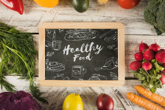 Free Healthy Food Mockup With Slate Psd