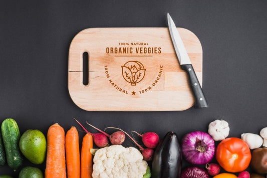 Free Healthy Food Mockup With Wooden Board Psd
