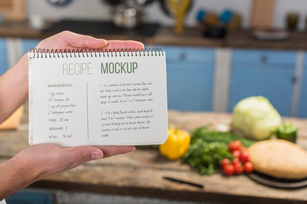 Free Healthy Food Recipe Mock-Up In The Kitchen Psd