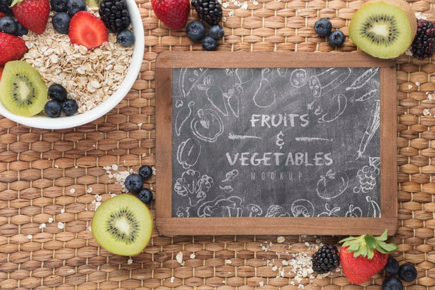 Free Healthy Food With Chalkboard Psd