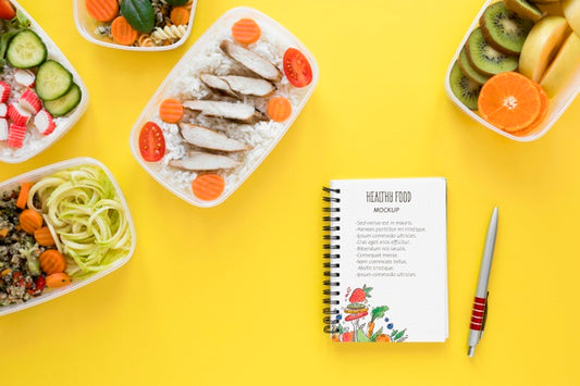 Free Healthy Food With Notebook Mock-Up Psd