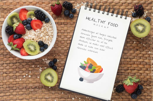Free Healthy Food With Notebook Psd