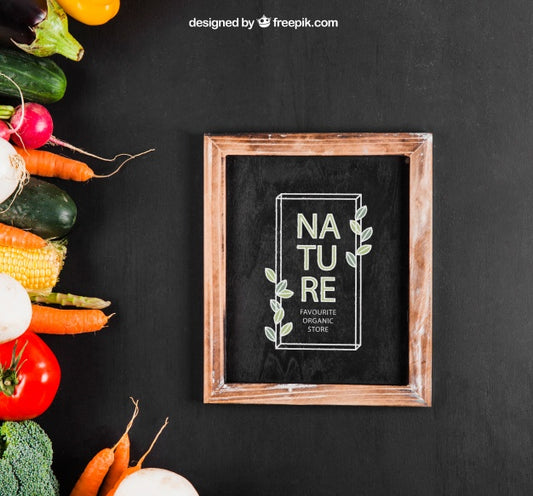 Free Healthy Vegetables Mockup With Slate Psd