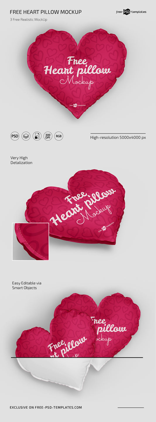 Free Heart Pillow Mockup Set