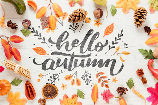 Free Hello Autumn Calligraphy Surrounded By Autumn Decor Psd