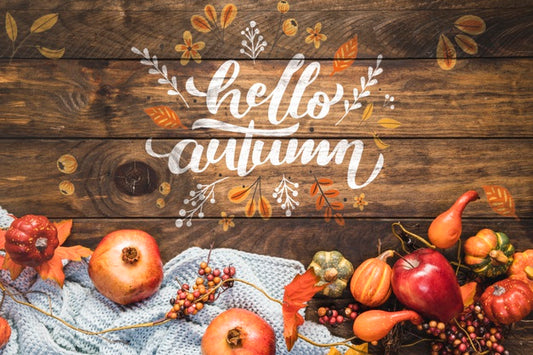 Free Hello Autumn Calligraphy With Fall Food Psd
