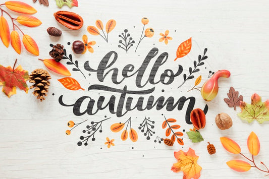 Free Hello Autumn Calligraphy With Leaves Psd