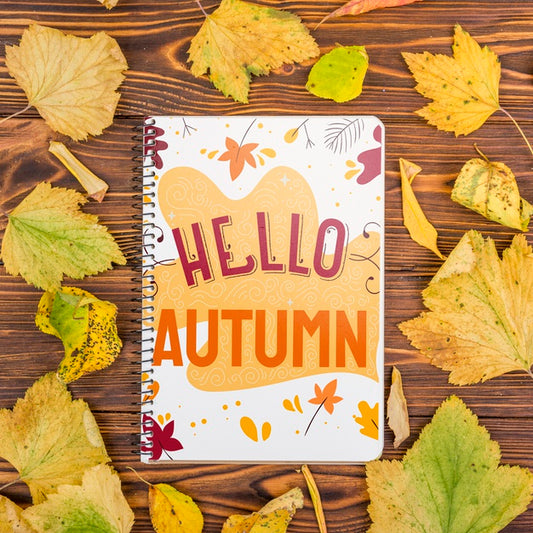 Free Hello Autumn Message On Notebook With Mock-Up Psd
