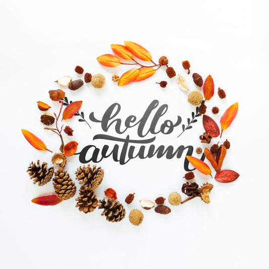 Free Hello Autumn Quote In A Circle Of Dried Leaves Psd