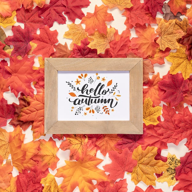 Free Hello Autumn Quote Surrounded By Dried Colorful Leaves Psd