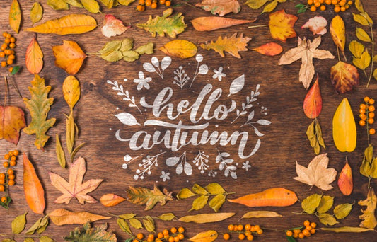 Free Hello Autumn Quote Surrounded By Dried Leaves Psd
