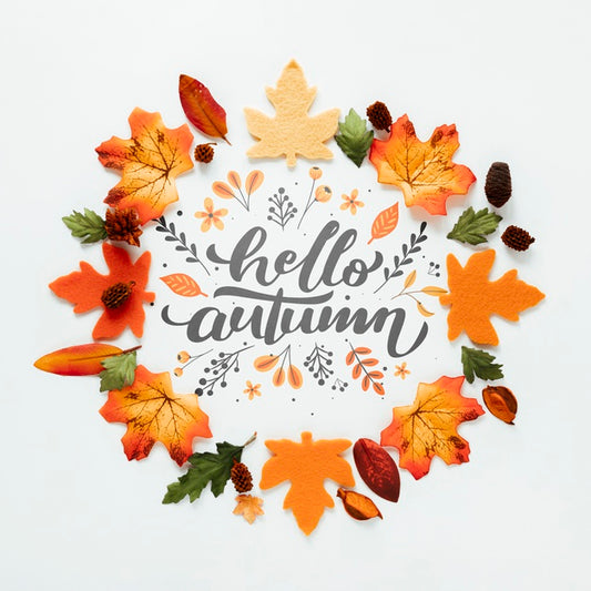 Free Hello Autumn Quote With Leaves In Orange Shades Psd