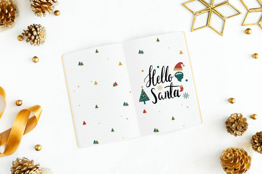 Free Hello Santa Christmas Greeting In A Notebook Mockup Psd