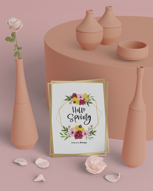 Free Hello Spring Card With 3D Decorations Psd