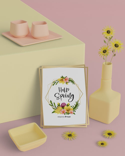 Free Hello Spring Card With 3D Ornaments Psd