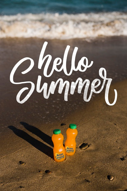 Free Hello Summer Bottles On The Beach With Copy Space Psd