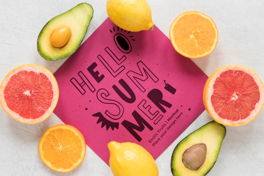 Free Hello Summer Concept With Exotic Fruits Psd