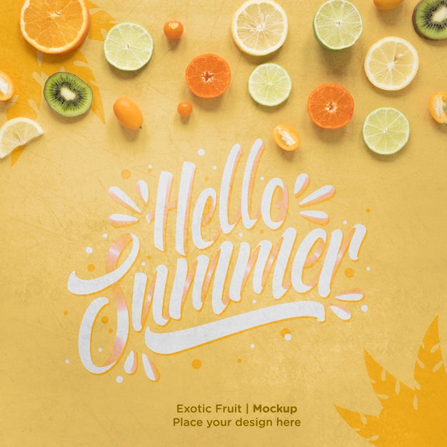 Free Hello Summer Concept With Exotic Fruits Psd