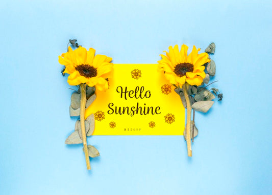 Free Hello Sunshine Mock-Up Floral Design Psd