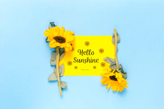 Free Hello Sunshine Mock-Up With Flowers Psd