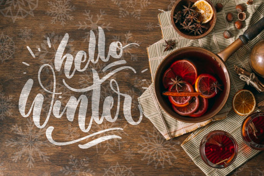 Free Hello Winter And Mulled Wine With Slices Of Oranges Psd