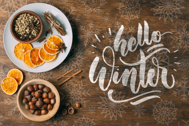 Free Hello Winter Greeting On Wooden Background Psd