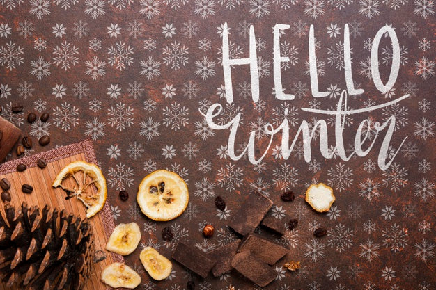 Free Hello Winter Message Beside Nutritive Food Psd