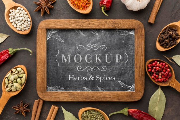 Free Herbs And Spices Mock-Up Above View Psd