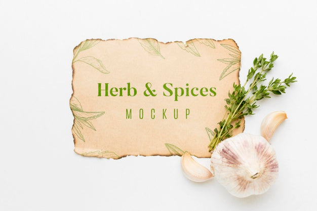 Free Herbs And Spices Mock-Up With Garlic Psd