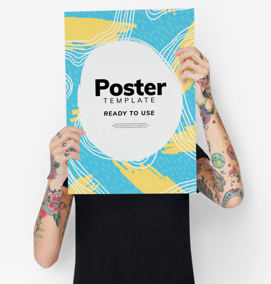 Free Hiding Behind A Colorful Poster Mockup Psd