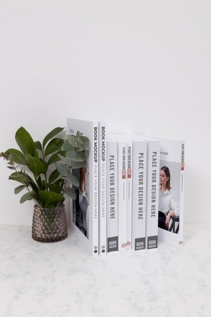 Free High Angle Books With Plant Arrangement Psd