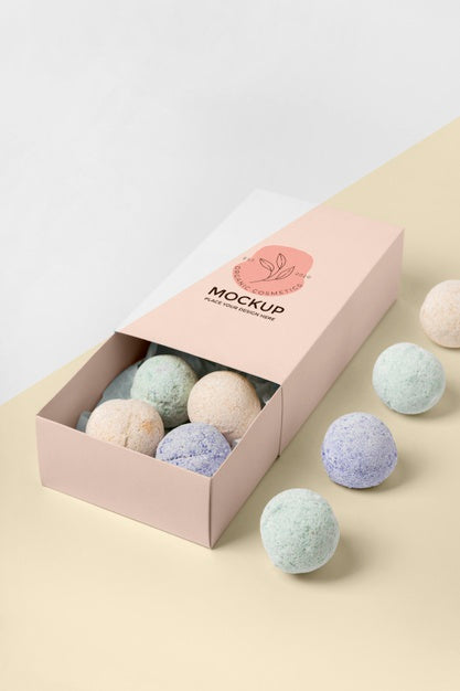 Free High Angle Box With Bath Bombs Psd