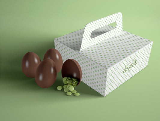 Free High Angle Box With Chocolate Eggs Beside Psd