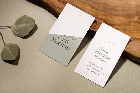Free High Angle Business Cards And Leaves Psd