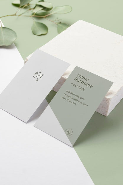 Free High Angle Business Cards With Leaves Psd