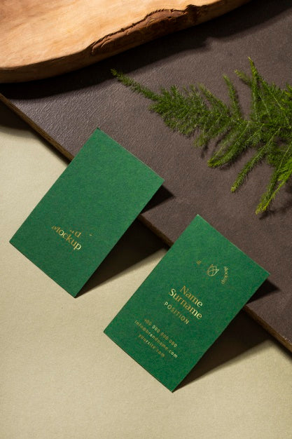Free High Angle Business Cards With Plant Psd