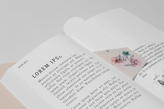 Free High Angle Floral Bookmark And Open Book Mock-Up Psd