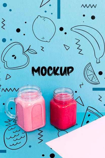 Free High Angle Fruit Smoothies Mock-Up Psd