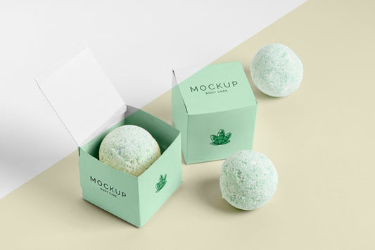 Free High Angle Green Bath Bombs And Boxes Psd