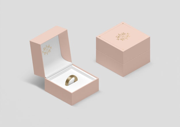 Free High Angle Jewelry Box With Golden Wedding Ring Psd