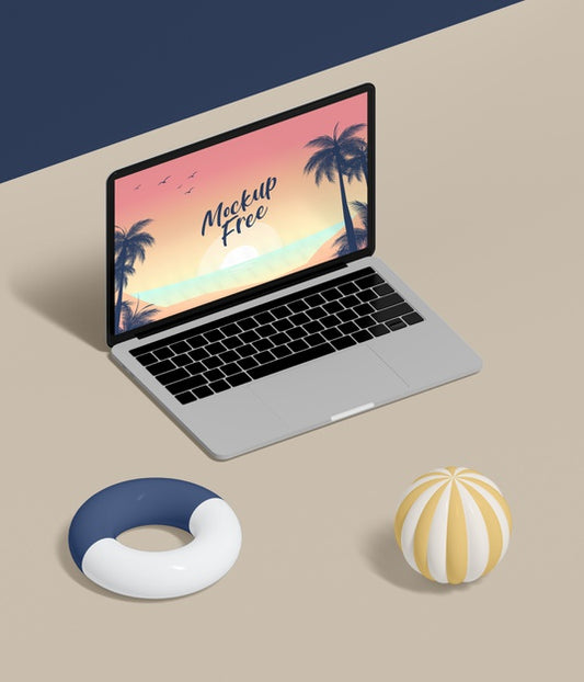 Free High Angle Laptop On Table Psd