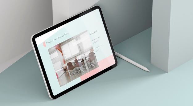 Free High Angle Modern Tablet Mock-Up With Pen Psd