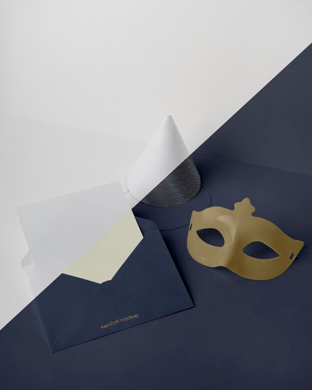 Free High Angle Of Carnival Invitation In Envelope With Cone And Mask Psd