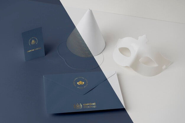 Free High Angle Of Carnival Invitation In Envelope With Mask And Cone Psd