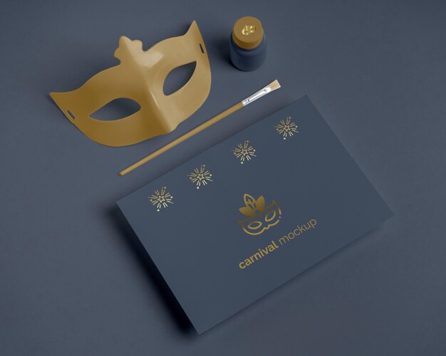 Free High Angle Of Carnival Invitation Mask And Paint Brush Psd