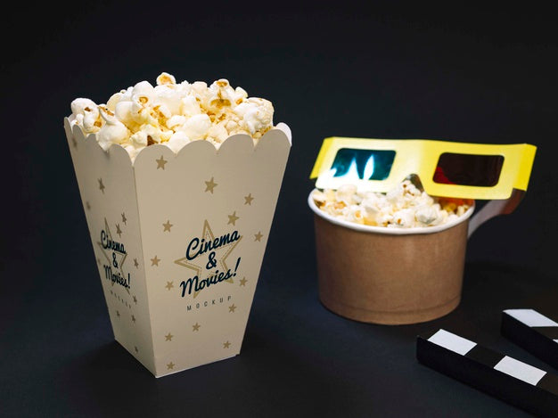 Free High Angle Of Cinema Glasses With Popcorn And Clapperboard Psd