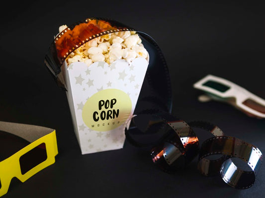 Free High Angle Of Cinema Glasses With Popcorn And Film Psd